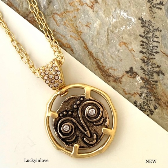 ALEXIS BITTAR • NEW Modern Antiquities Gold Coin Happy Sad Swivel Spin Necklace - Picture 10 of 15